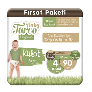 Baby Turco Doğadan Fırsat Paketi 4 Numara Maxi 90 Adet Külot Bebek Bezi